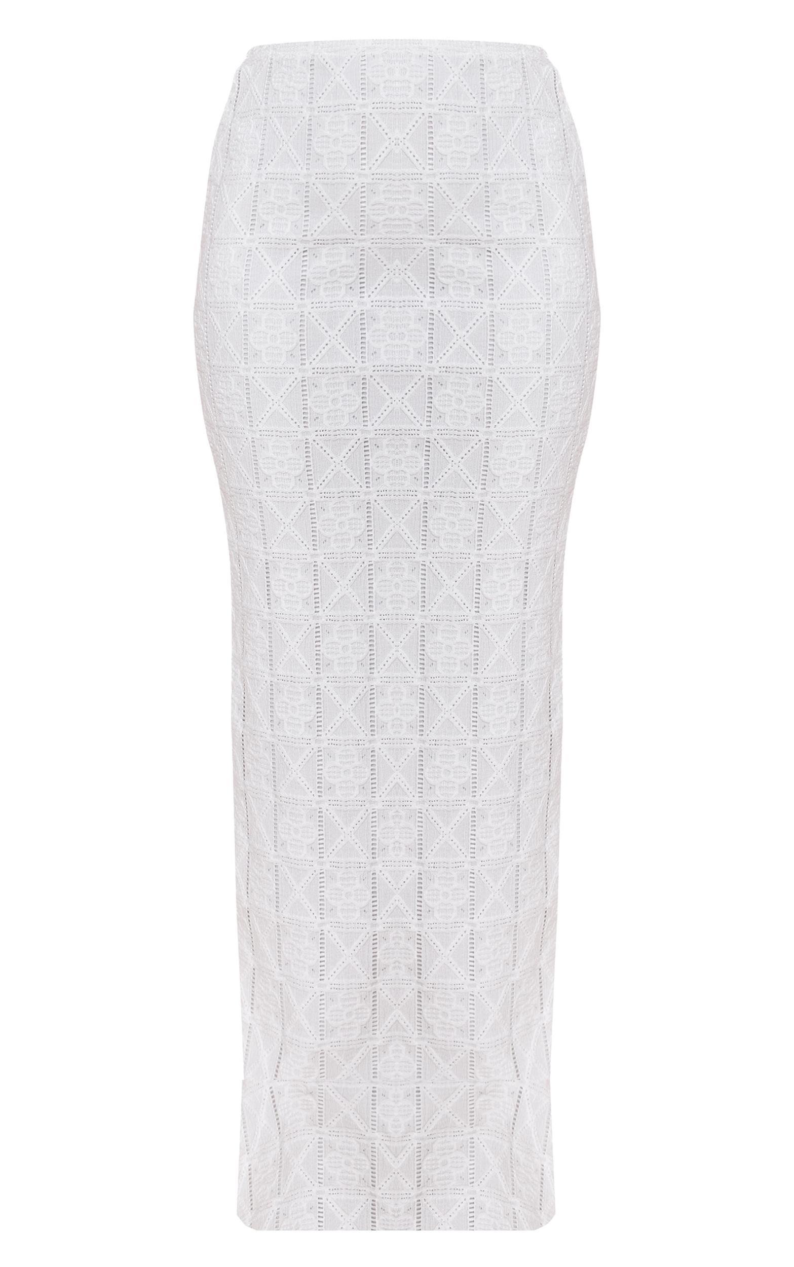 White Crochet Textured Maxi Skirt Product Image