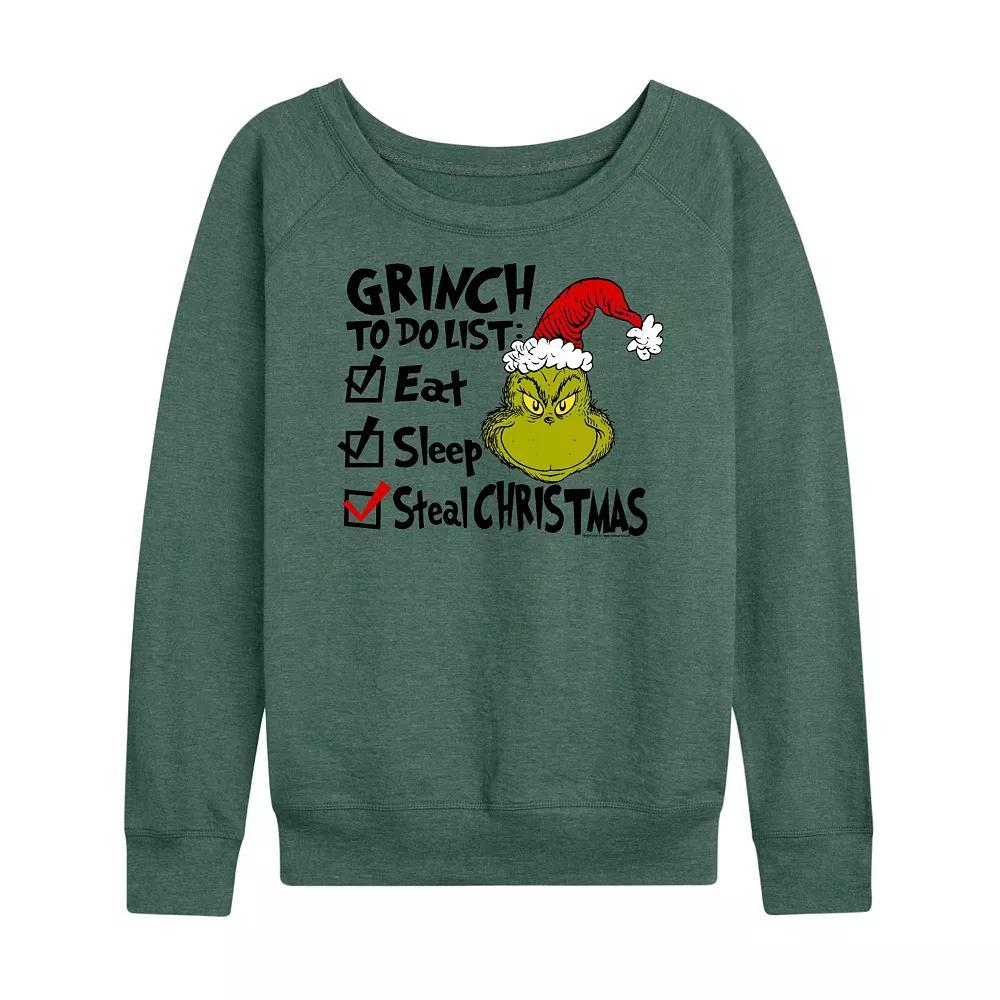 Women's Dr. Seuss The Grinch To Do List French Terry Long Sleeve Tee, Girl's, Size: Large, Beige Product Image