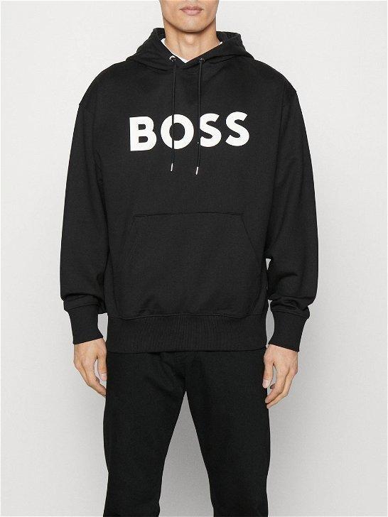 HUGO BOSS Boss  Logo Printed Drawstring Hoodie In Black Product Image