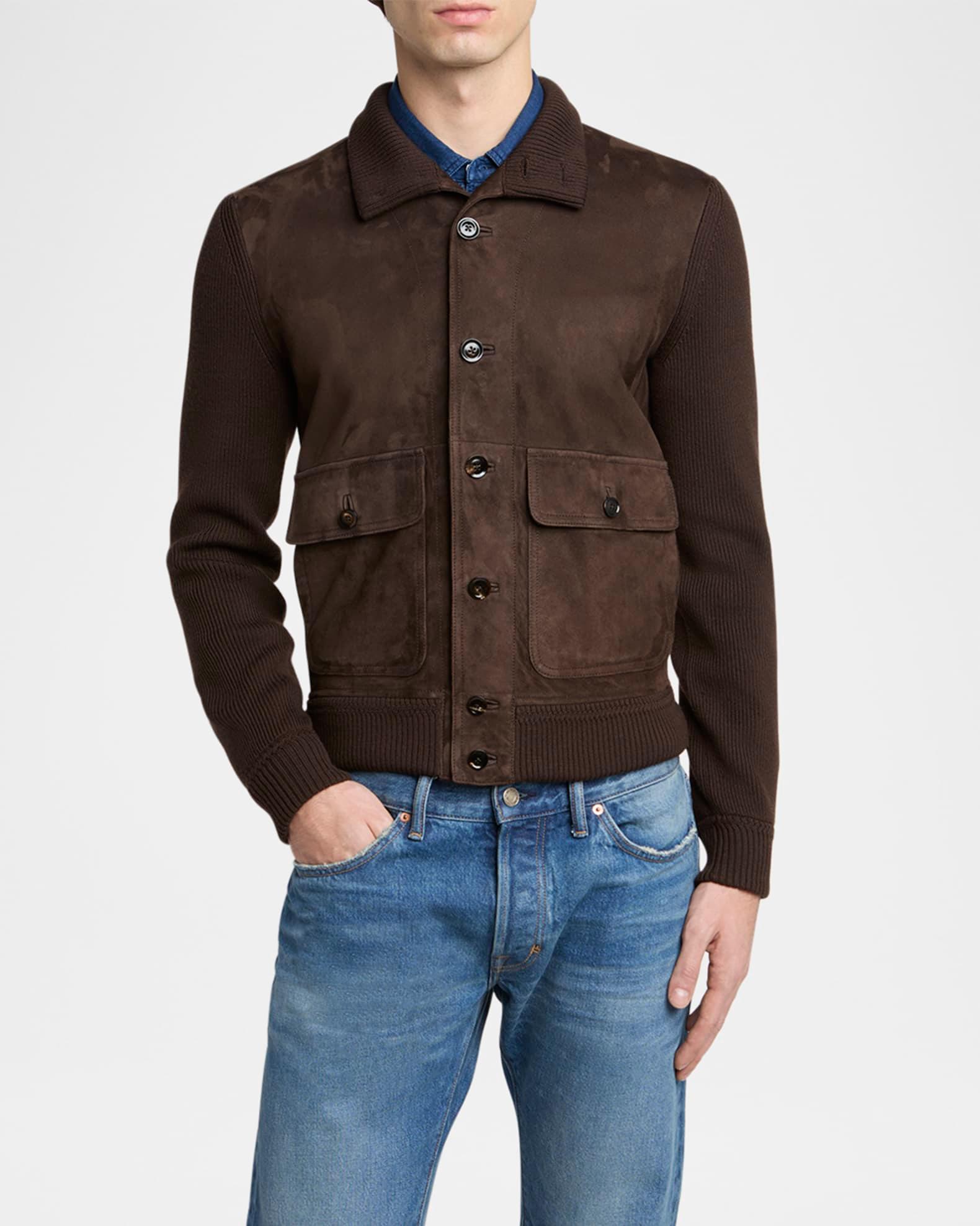 Men's Suede Front and Ribbed Merino Wool Jacket Product Image
