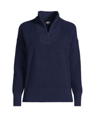 Petite Lands' End Drifter Quarter-Zip Pullover Sweater, Women's, Size: Large Petite, Ivory Navy Stripe Product Image