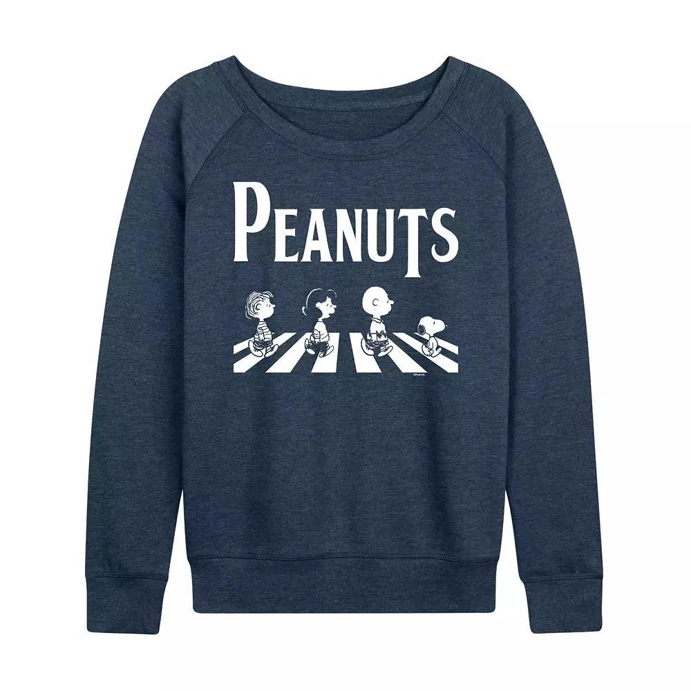 Womens Peanuts Crossing Road French Terry Long Sleeve Tee, Girls Grey Indigo Product Image