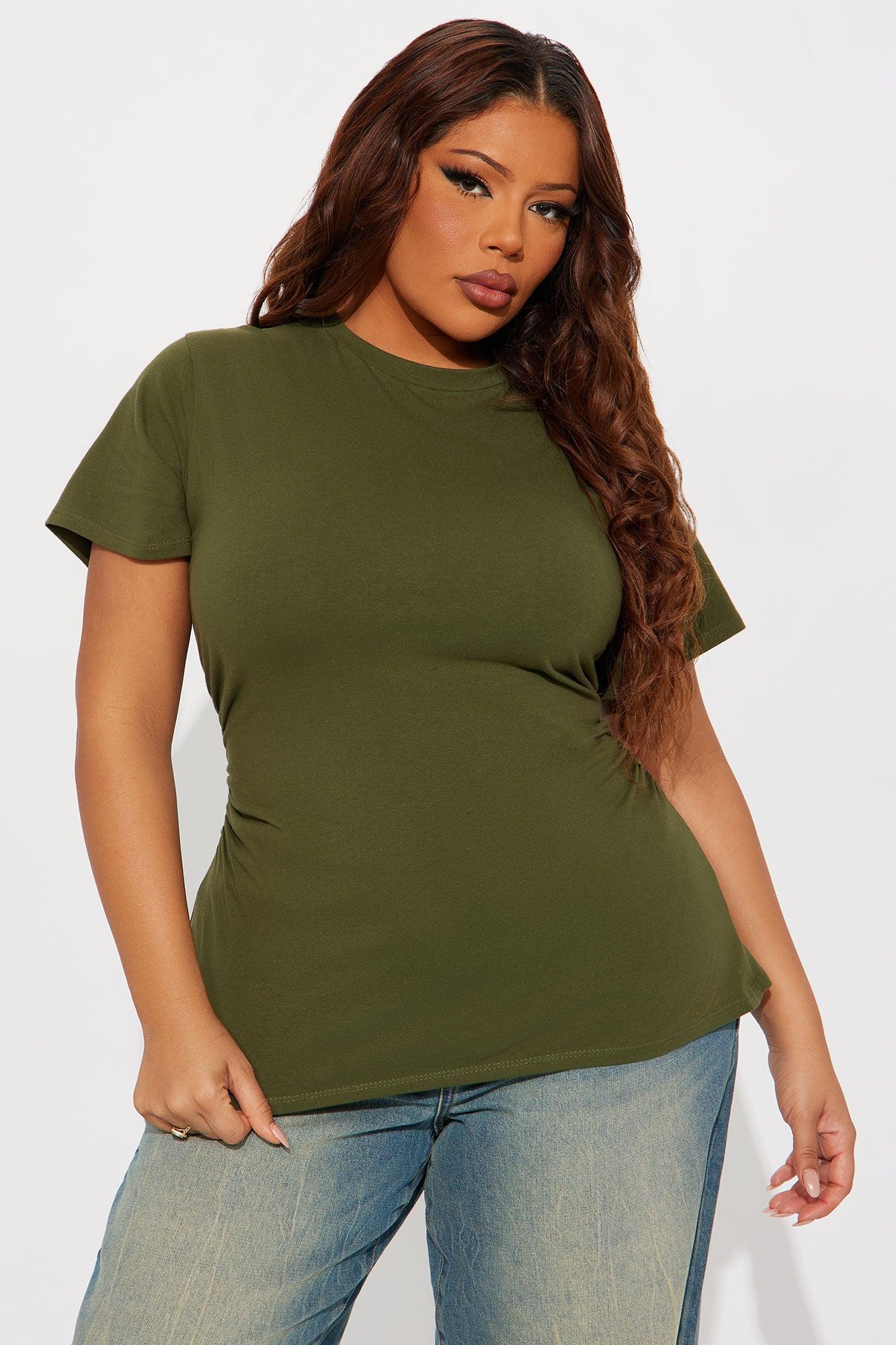 Simply Me Ruched Short Sleeve T-Shirt - Olive Product Image