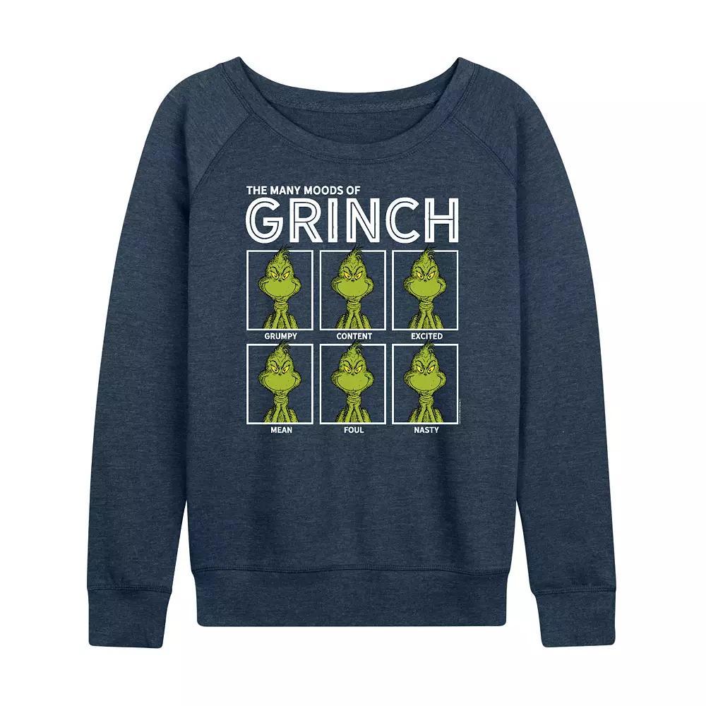 Womens Dr. Seuss The Grinch Many Moods French Terry Long Sleeve Tee, Girls Grey Indigo Product Image