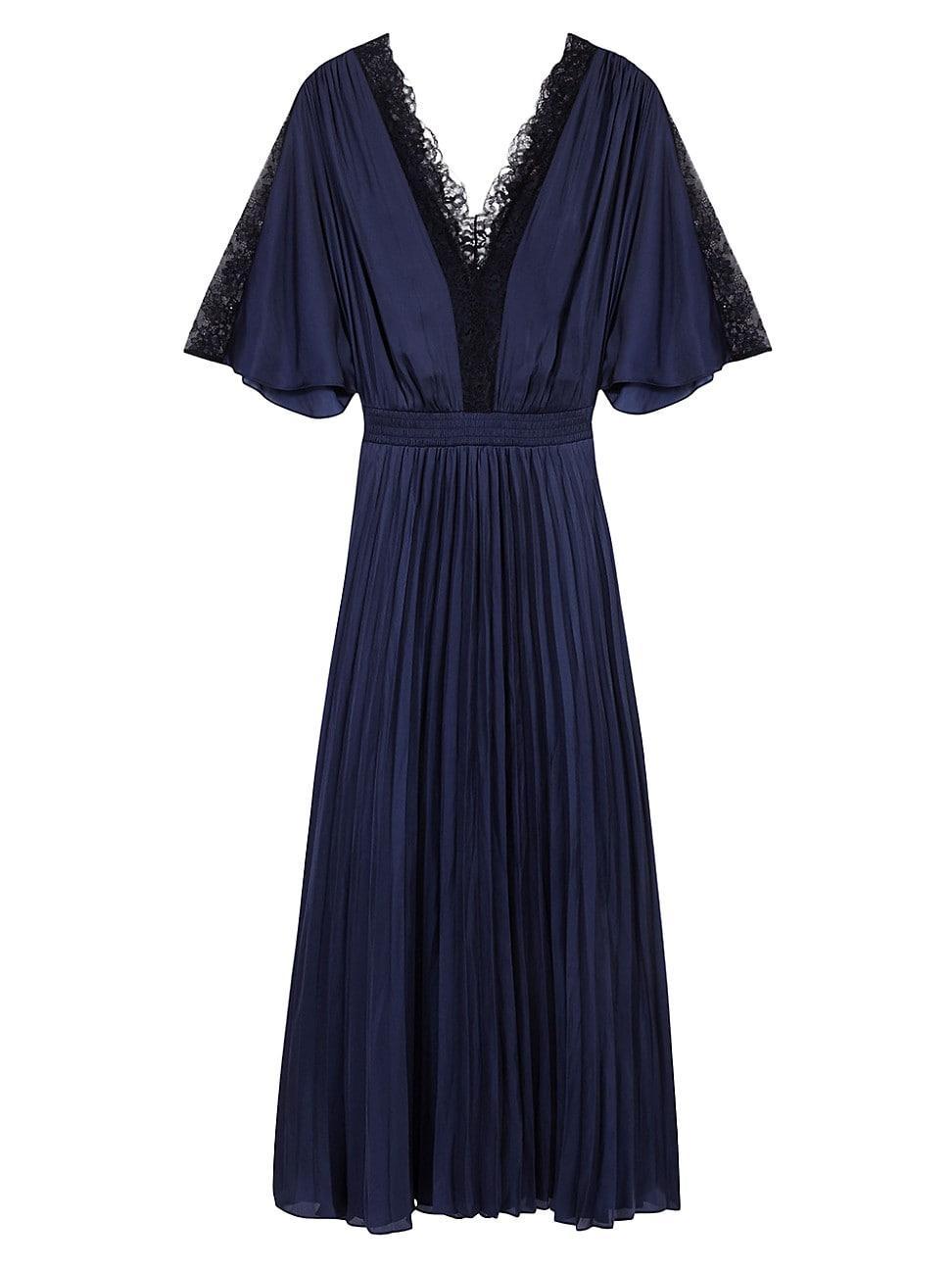 Womens Pleated Maxi Dress with Lace Product Image