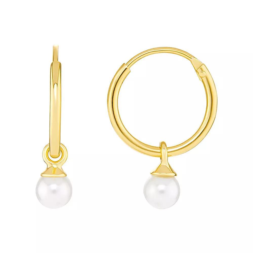 PRIMROSE 18k Gold Over Silver White Glass Pearl Drop Hoop Earrings, Women's, Yellow Gold Tone White Product Image
