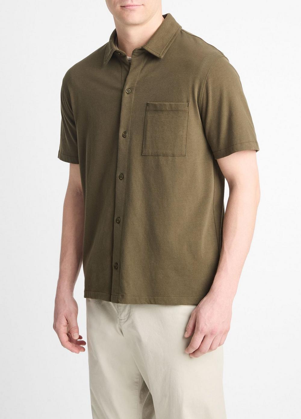 Mens Sueded Cotton Jersey Button-Front Shirt, Soft Black, Size XS Vince Product Image