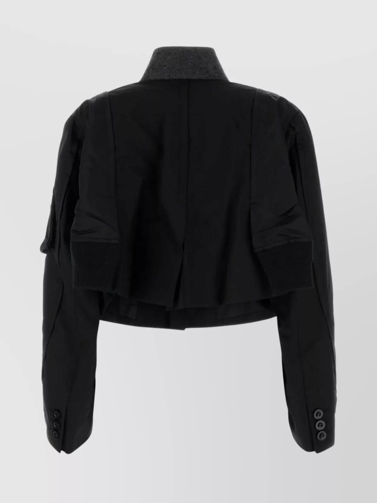 SACAI Twill Jacket With Buttoned Cuffs And Contrast Collar In Black Product Image