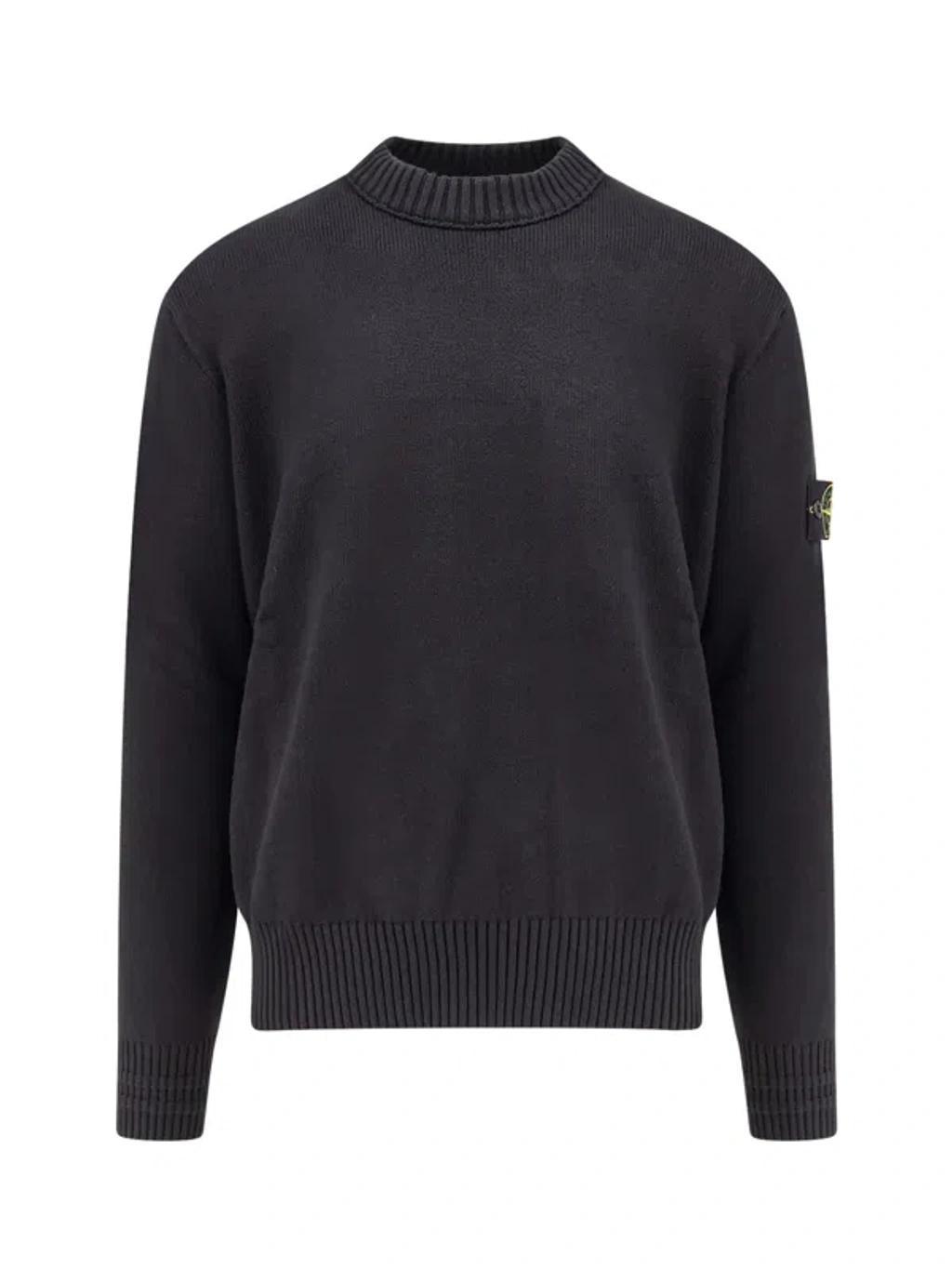 STONE ISLAND Cotton Blend Sweater With Removable Logo Patch In Black Product Image