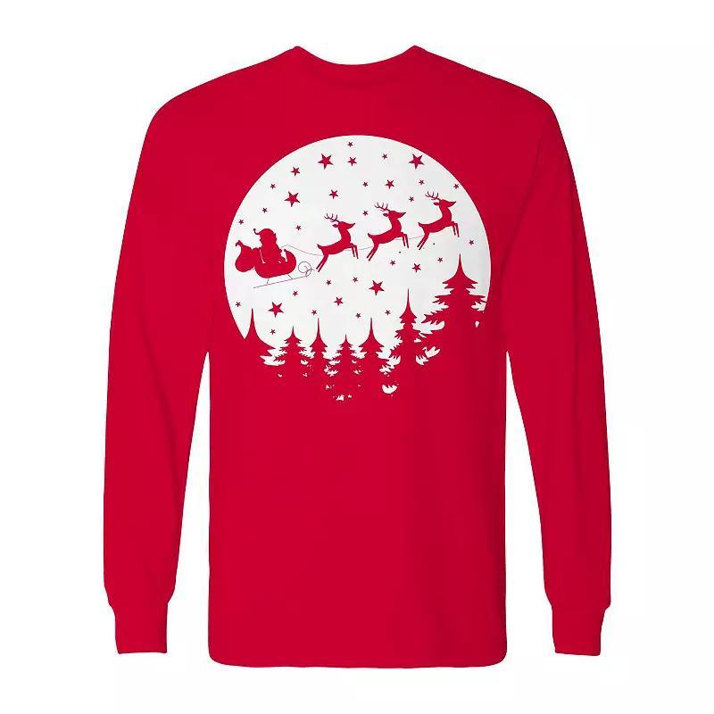 Men's Vector Christmas Moon Long Sleeve Graphic Tee, Size: XXL, Irish Green Product Image