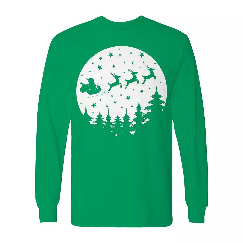 Men's Vector Christmas Moon Long Sleeve Graphic Tee, Size: XXL, Irish Green Product Image