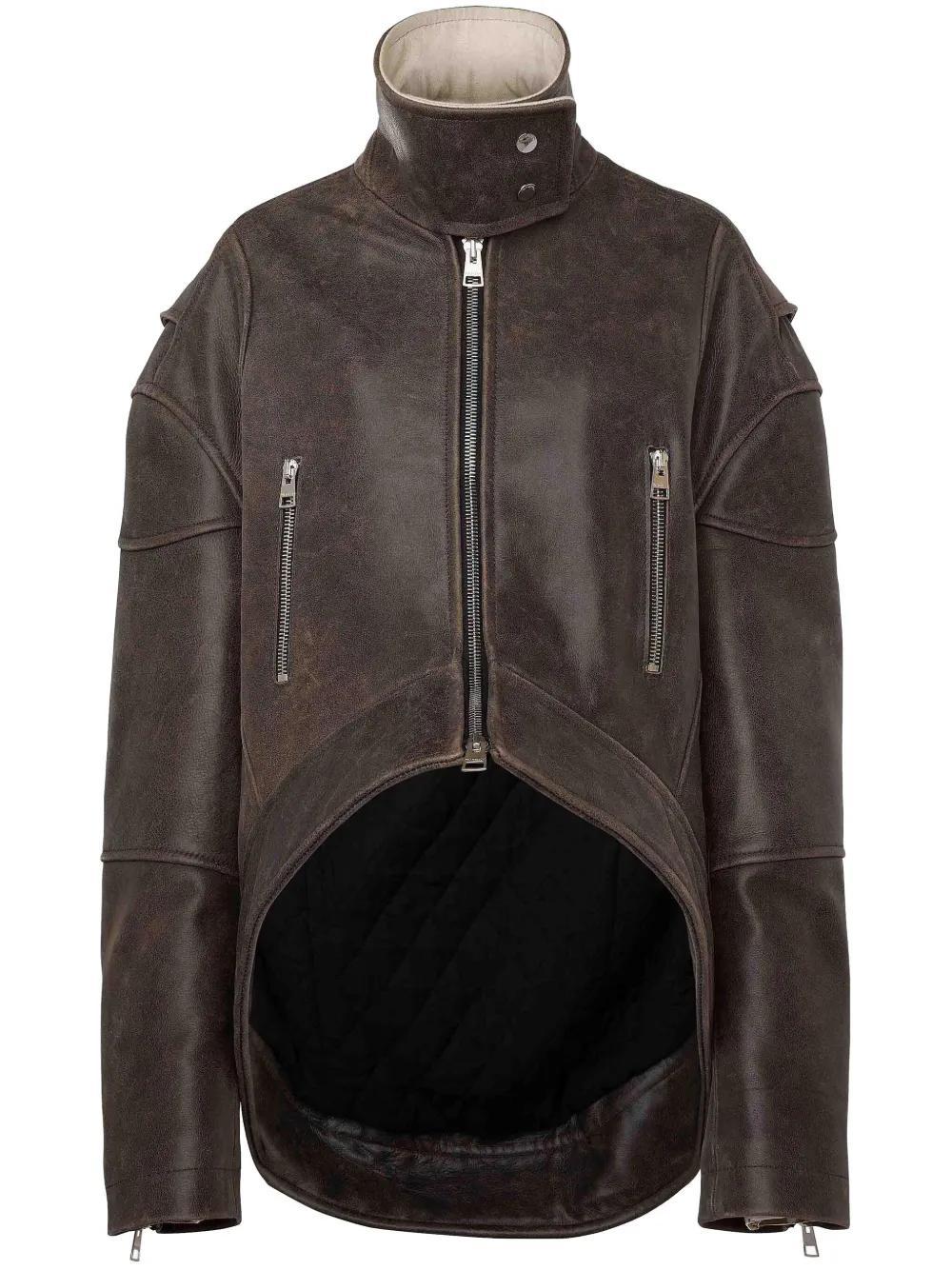 JW ANDERSON J. W. Anderson Curved Hem Leather Jacket In Brown Product Image