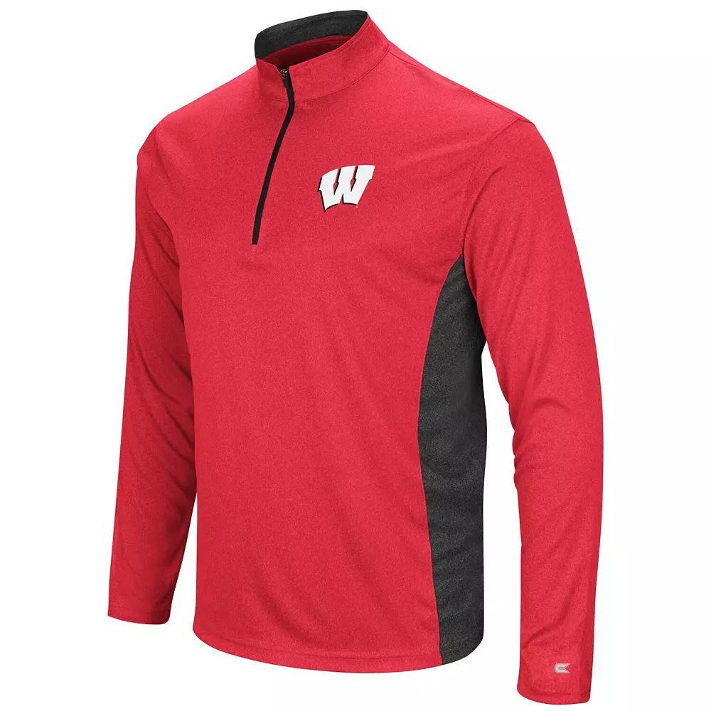 Men's Colosseum Heathered Red/Black Wisconsin Badgers Audible Windshirt Quarter-Zip Pullover Jacket, Size: Medium Product Image