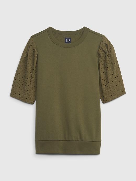 VintageSoft Eyelet Puff-Sleeve Sweatshirt Product Image