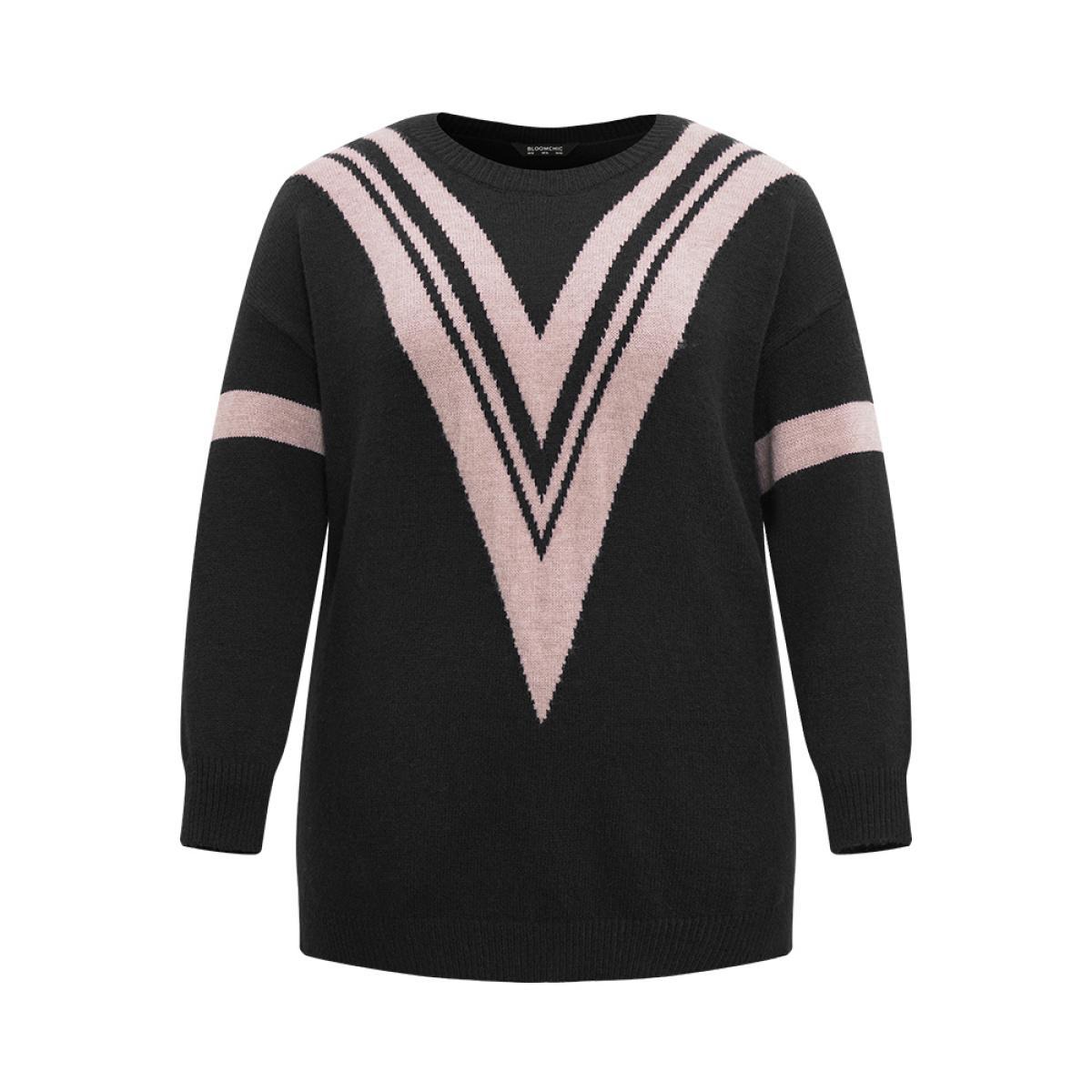 Plus Size Supersoft Essentials Two Tone Crew Neck Drop Shoulder Pullover Black Women Casual Loose Long Sleeve Round Neck Dailywear Pullovers BloomChic 28/5X Product Image