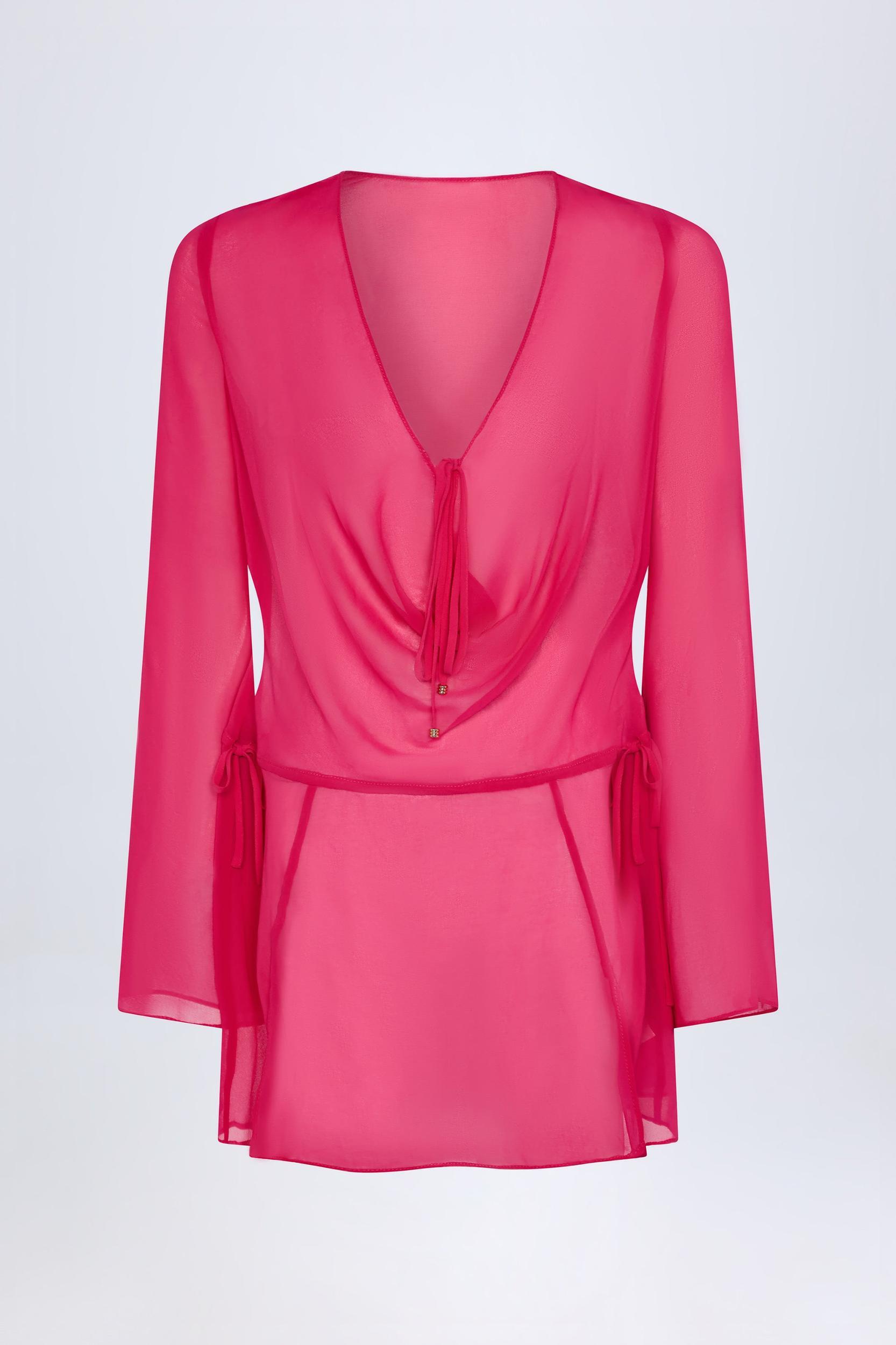 Cowl-Neck Mini Dress in Fuchsia Product Image