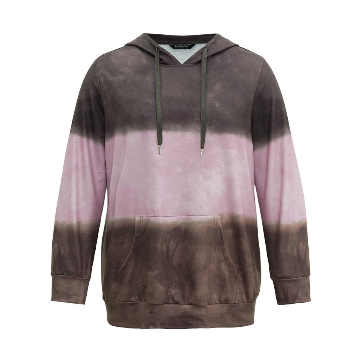 Plus Size Tie Dye Contrast Kangaroo Pocket Sweatshirt Women Multicolor Casual Contrast Hooded Dailywear Sweatshirts BloomChic 10/M Product Image
