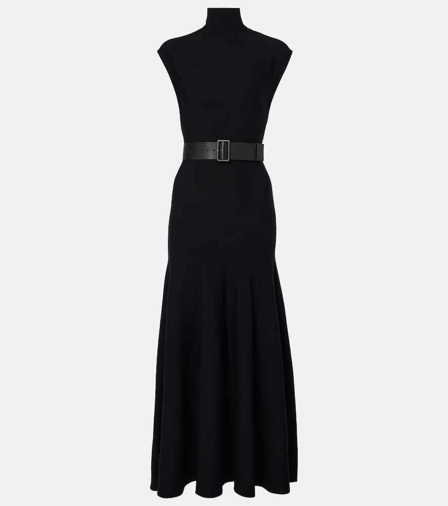 ALAÏA Belted Wool-blend Maxi Dress In Noir Alaia Product Image