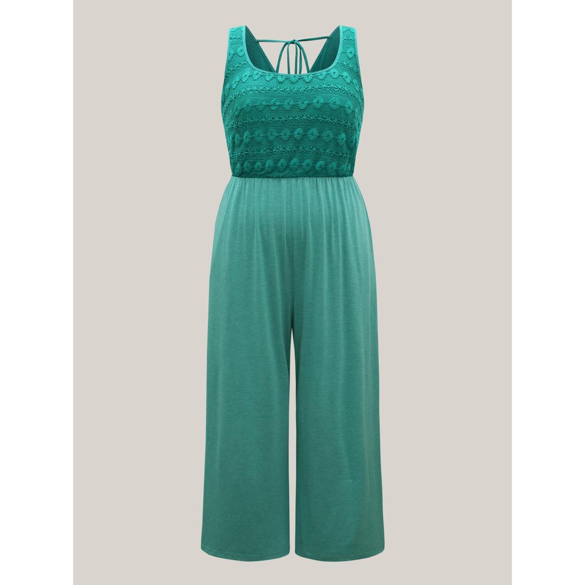 Plus Size Emerald Textured Bodice Spliced Pockets Jumpsuit Women Sleeveless Square Neck Everyday-Casual Loose Jumpsuits BloomChic 14-16/1X Product Image