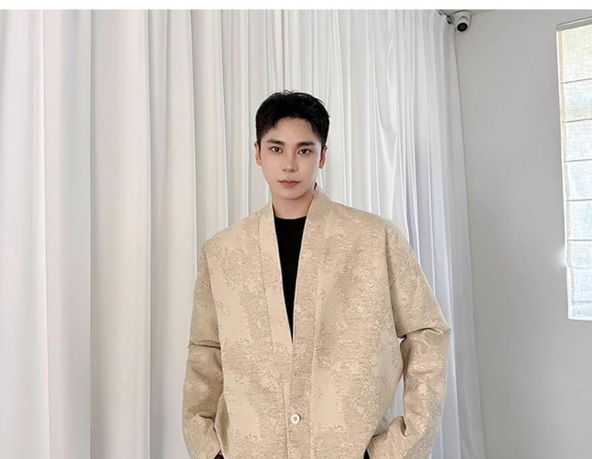 V-Neck Jacquard Button Jacket Product Image