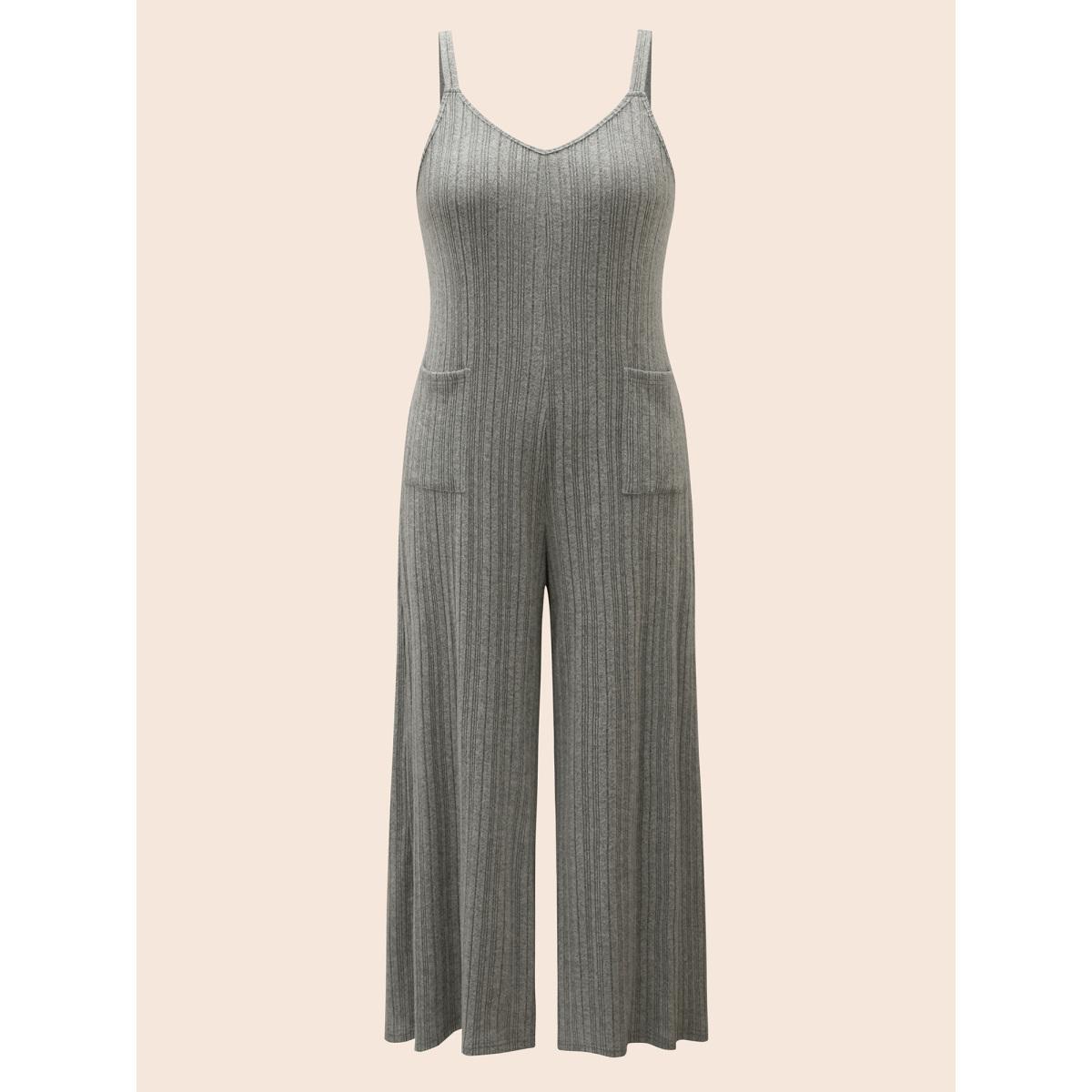 Plus Size LightGray Airy Cozy Cami Wide-Leg Jumpsuit Women Casual Sleeveless V-neck Everyday Loose Jumpsuits BloomChic 14-16/1X Product Image