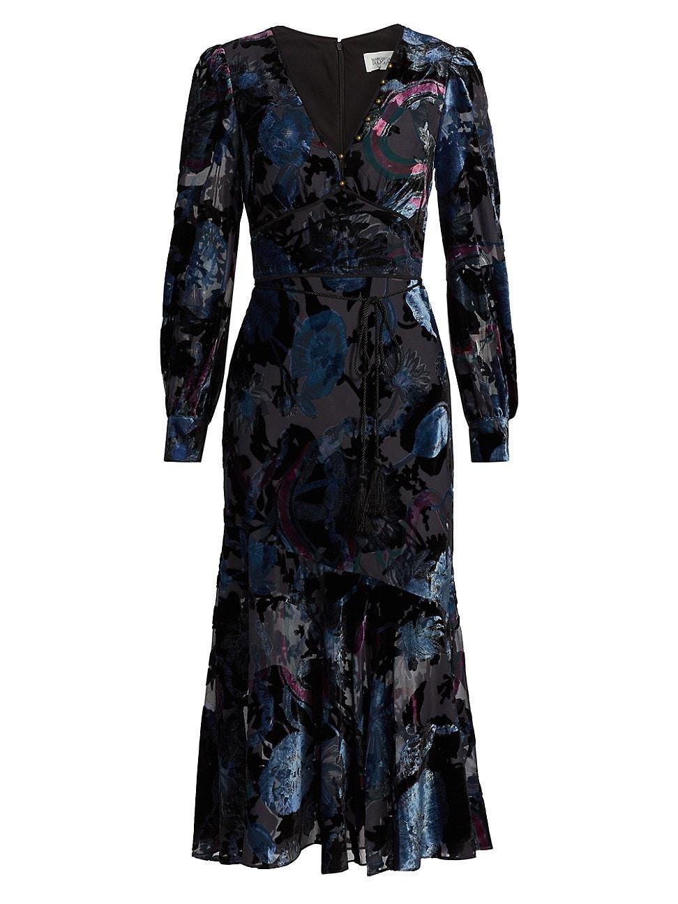 Womens Velvet Burnout V-Neck Midi-Dress Product Image