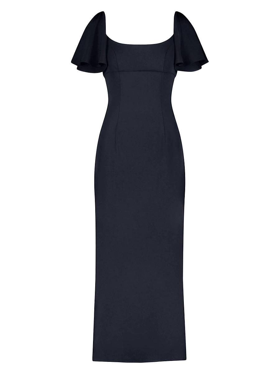 Womens Darted Crepe Ruffled-Sleeve Gown Product Image