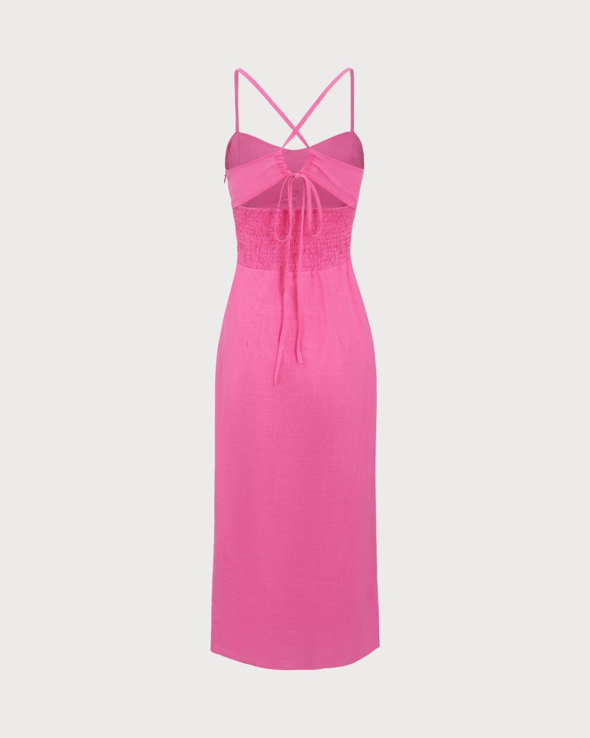 Red Ruched Backless Slip Midi Dress Product Image