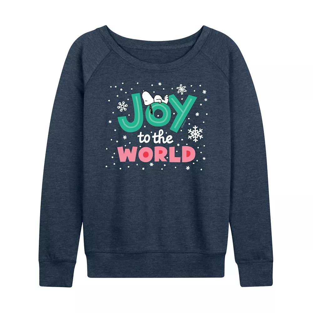 Women's Peanuts Joy To The World French Terry Long Sleeve Tee, Size: Large, Grey Indigo Product Image
