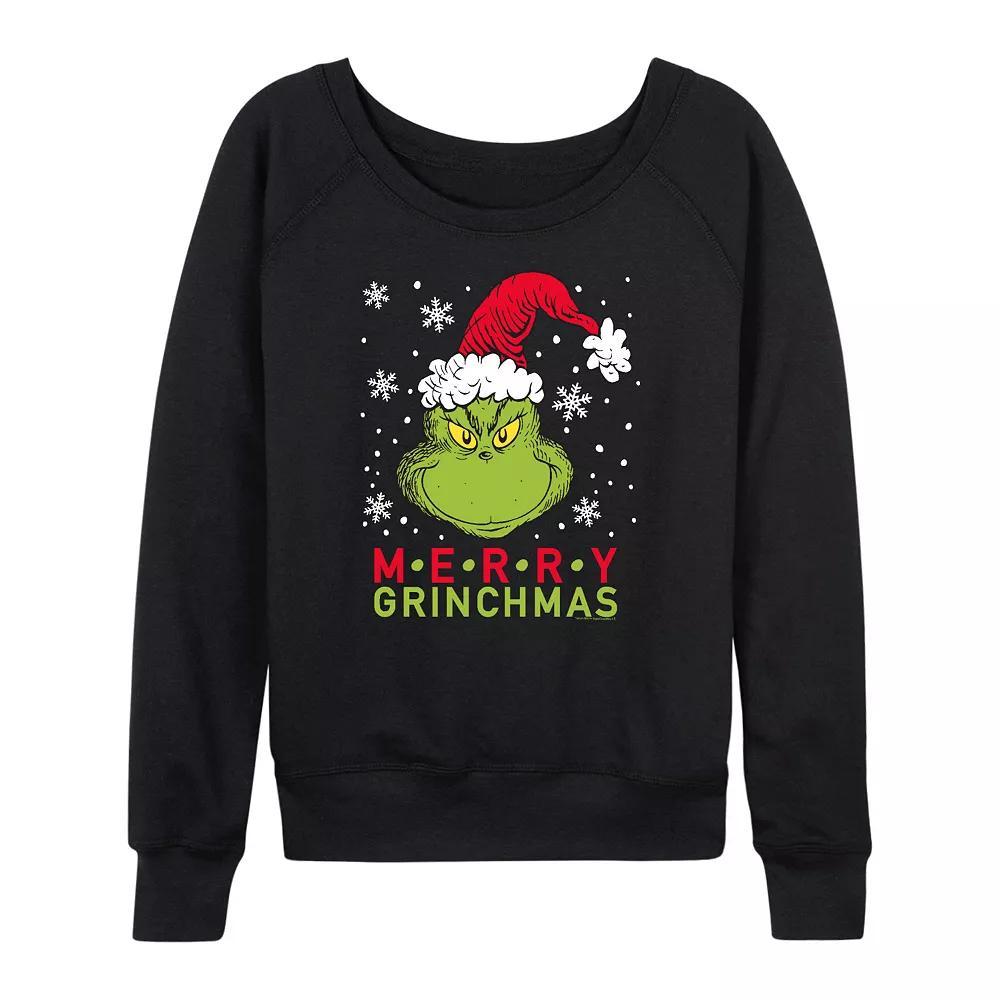 Women's Dr. Seuss Merry Grinchmas French Terry Long Sleeve Tee, Size: XXL, Black Product Image
