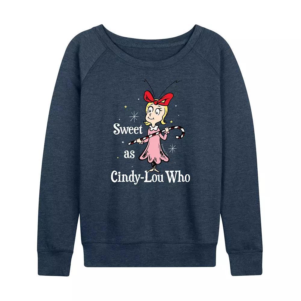 Womens Dr. Seuss The Grinch Cindy Lou Who French Terry Long Sleeve Tee, Girls Grey Green Product Image