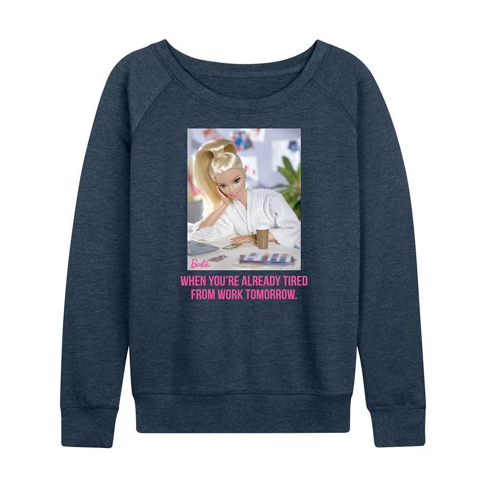 Womens Barbie Already Tired French Terry Long Sleeve Tee, Girls Grey Indigo Product Image