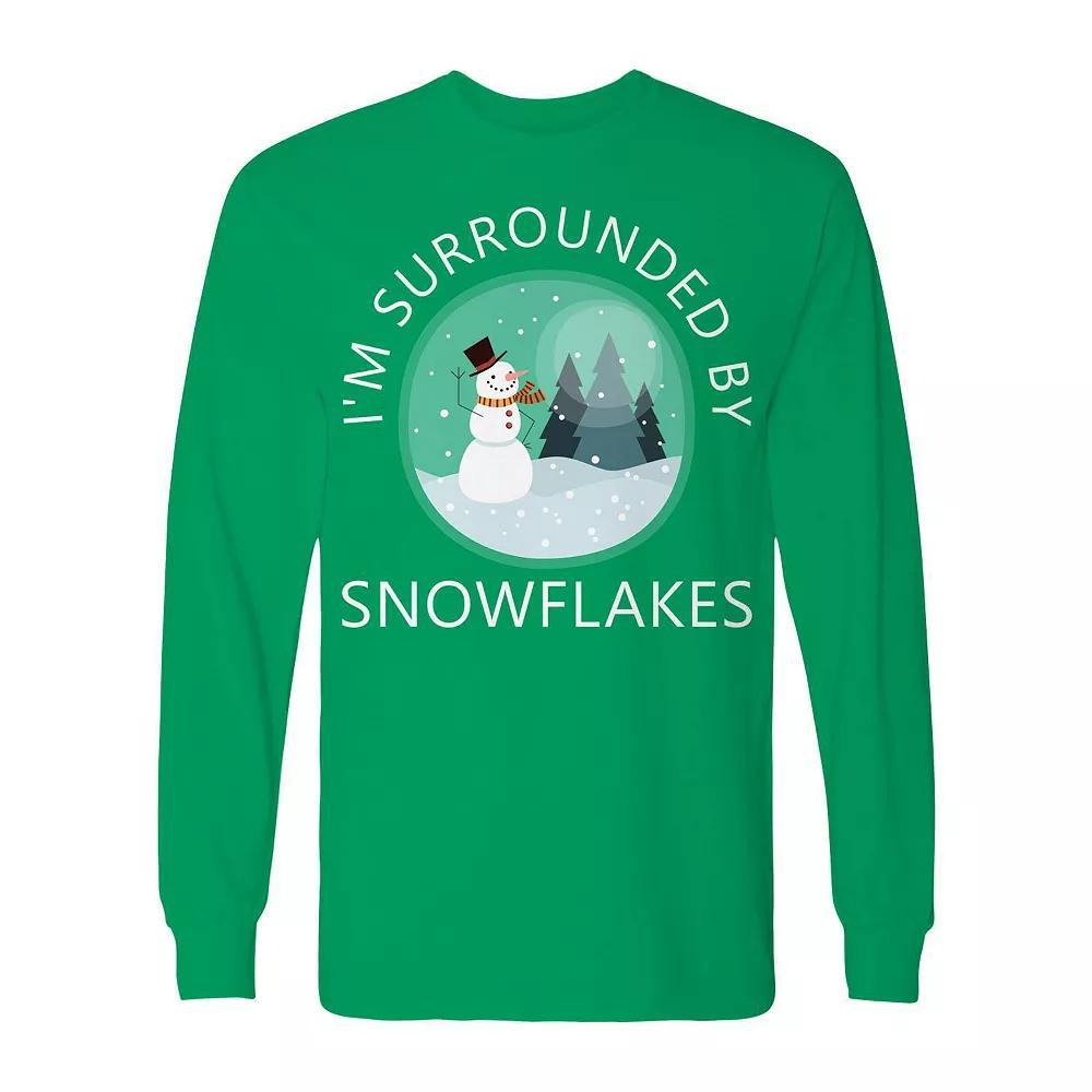 Men's Christmas Surrounded Snowflakes Long Sleeve Graphic Tee, Size: XXL, Irish Green Product Image