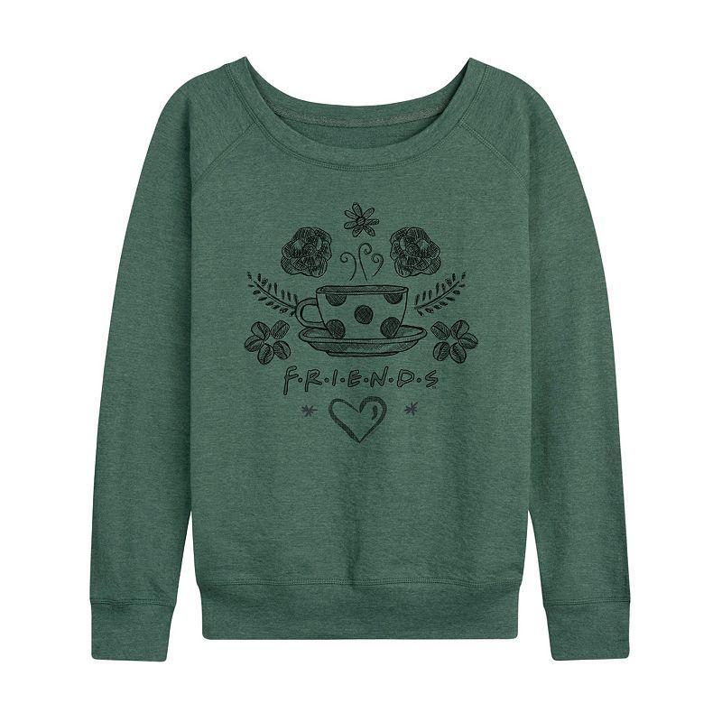 Womens Friends Floral Coffee Logo French Terry Long Sleeve Tee Grey Green Product Image