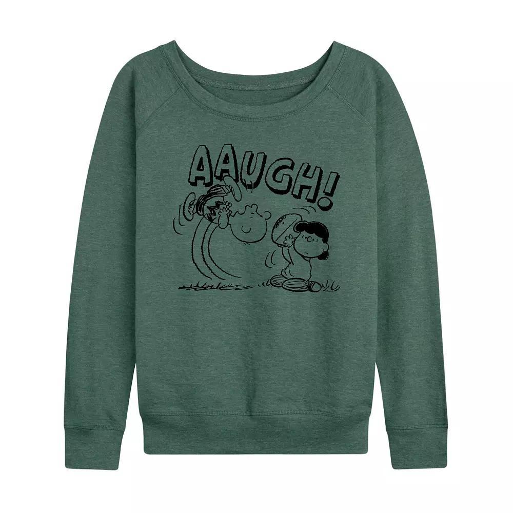 Womens Peanuts Charlie Brown Football French Terry Long Sleeve Tee, Girls Grey Green Product Image