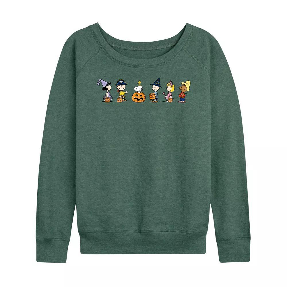 Womens Peanuts Group Trick Or Treat French Terry Long Sleeve Tee Grey Green Product Image