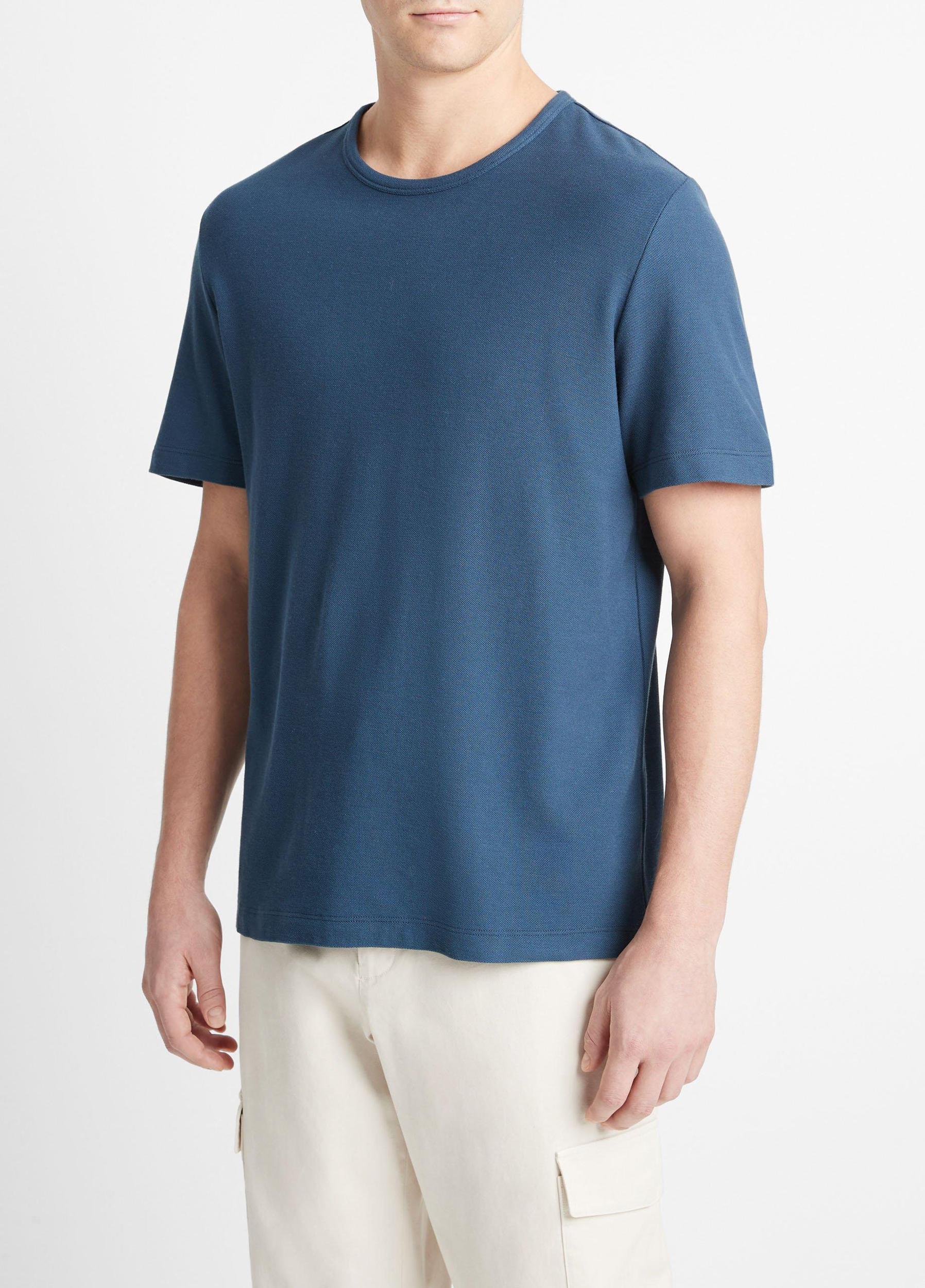 Mens Pima Cotton Piqu Crew Neck T-Shirt, Soft Black, Size L Vince Product Image
