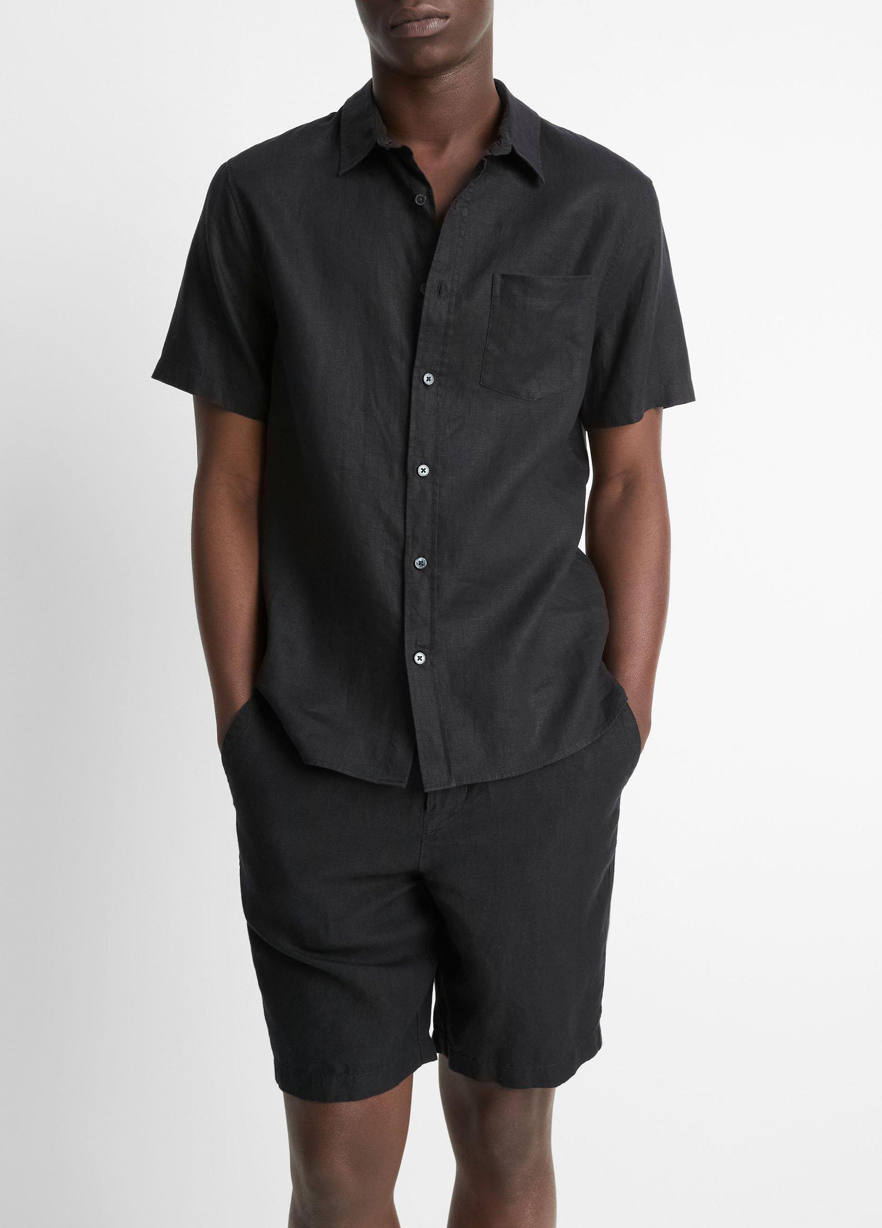 Mens Linen Short-Sleeve Shirt, Pumice Rock, Size XS Vince Product Image