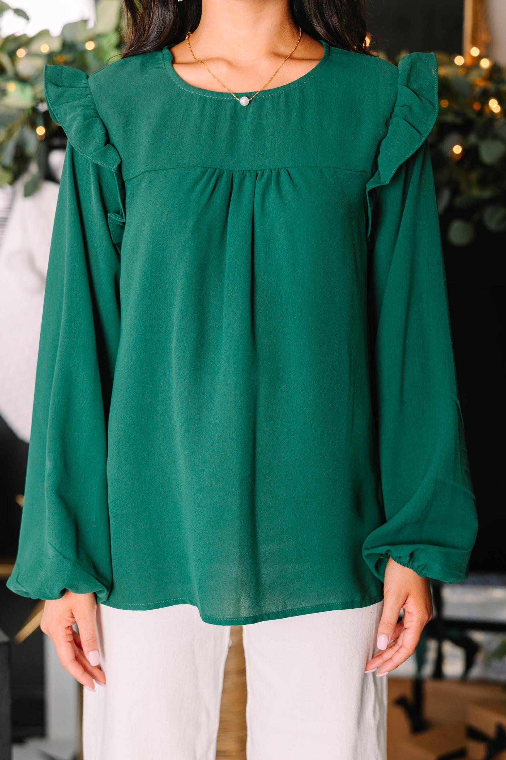Feeling Important Emerald Green Ruffled Blouse Female Product Image