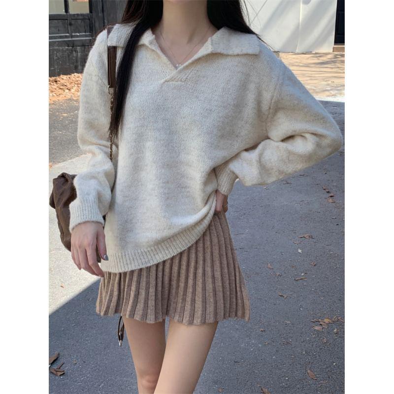Long-Sleeve Plain Knit Top Product Image