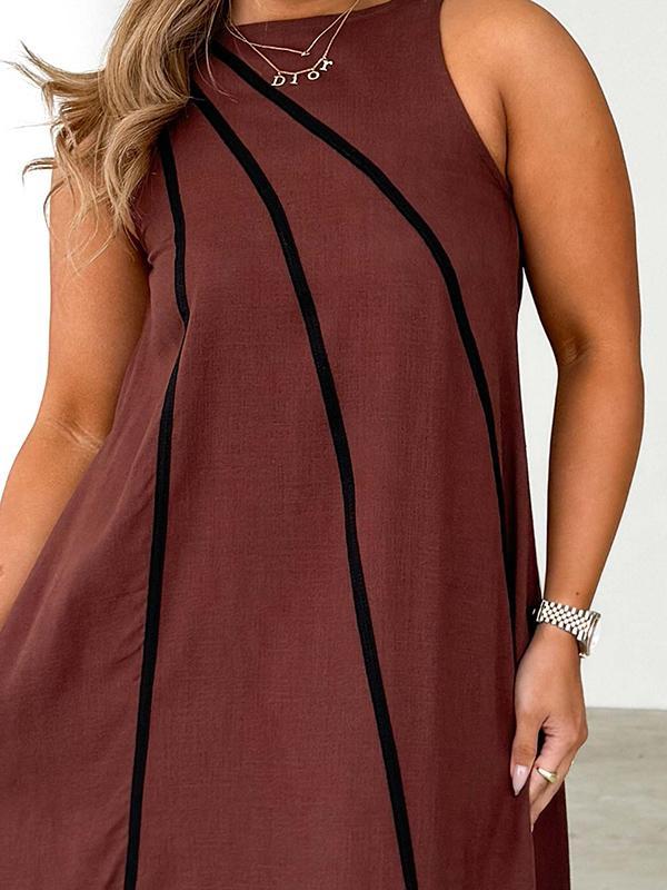 A-Line Loose Split-Joint Round-Neck Maxi Dresses Product Image