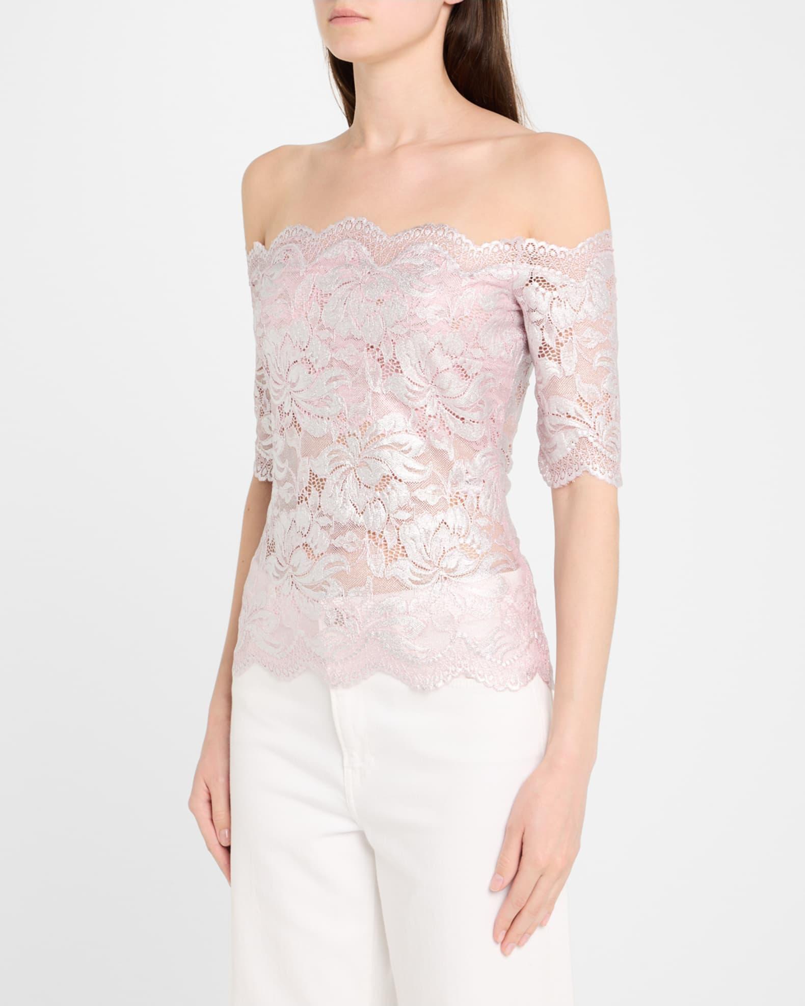 Off-The-Shoulder Metallic Lace Top Product Image