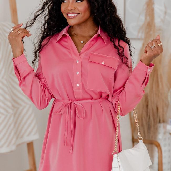 Learn To Fly Pink Button Up Mini Dress FINAL SALE Product Image