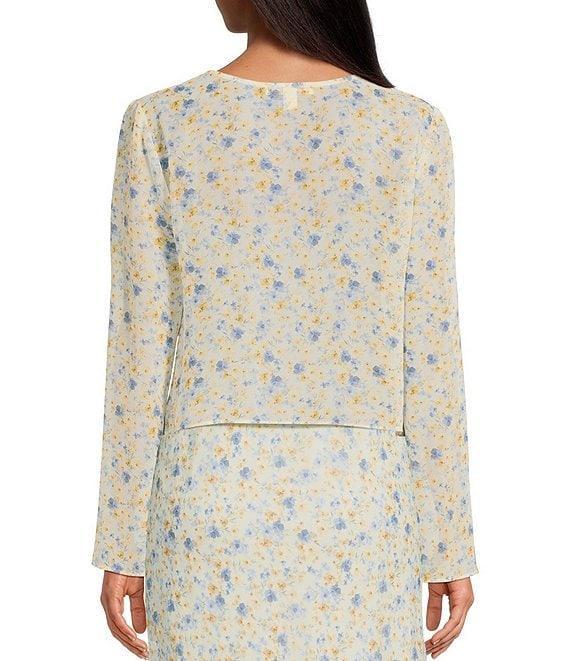 Chelsea & Violet Effie Printed Chiffon Open Front Tie Blouse Product Image