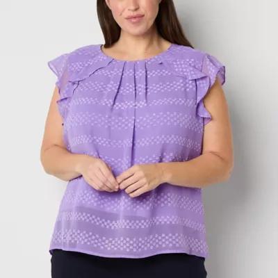 Liz Claiborne Plus Womens Round Neck Short Sleeve Blouse Product Image