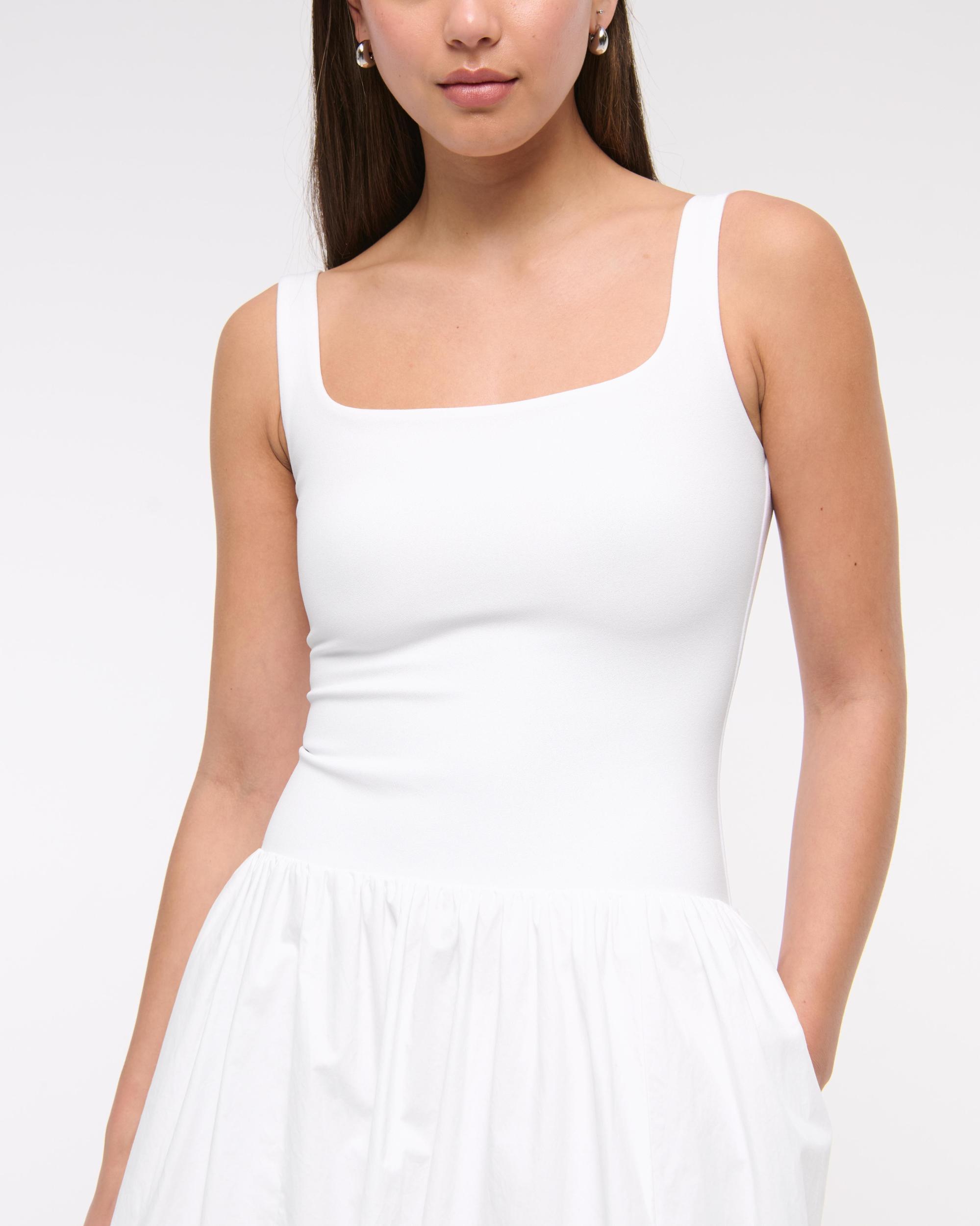 Mixed Fabric Bubble Hem Midi Dress Product Image