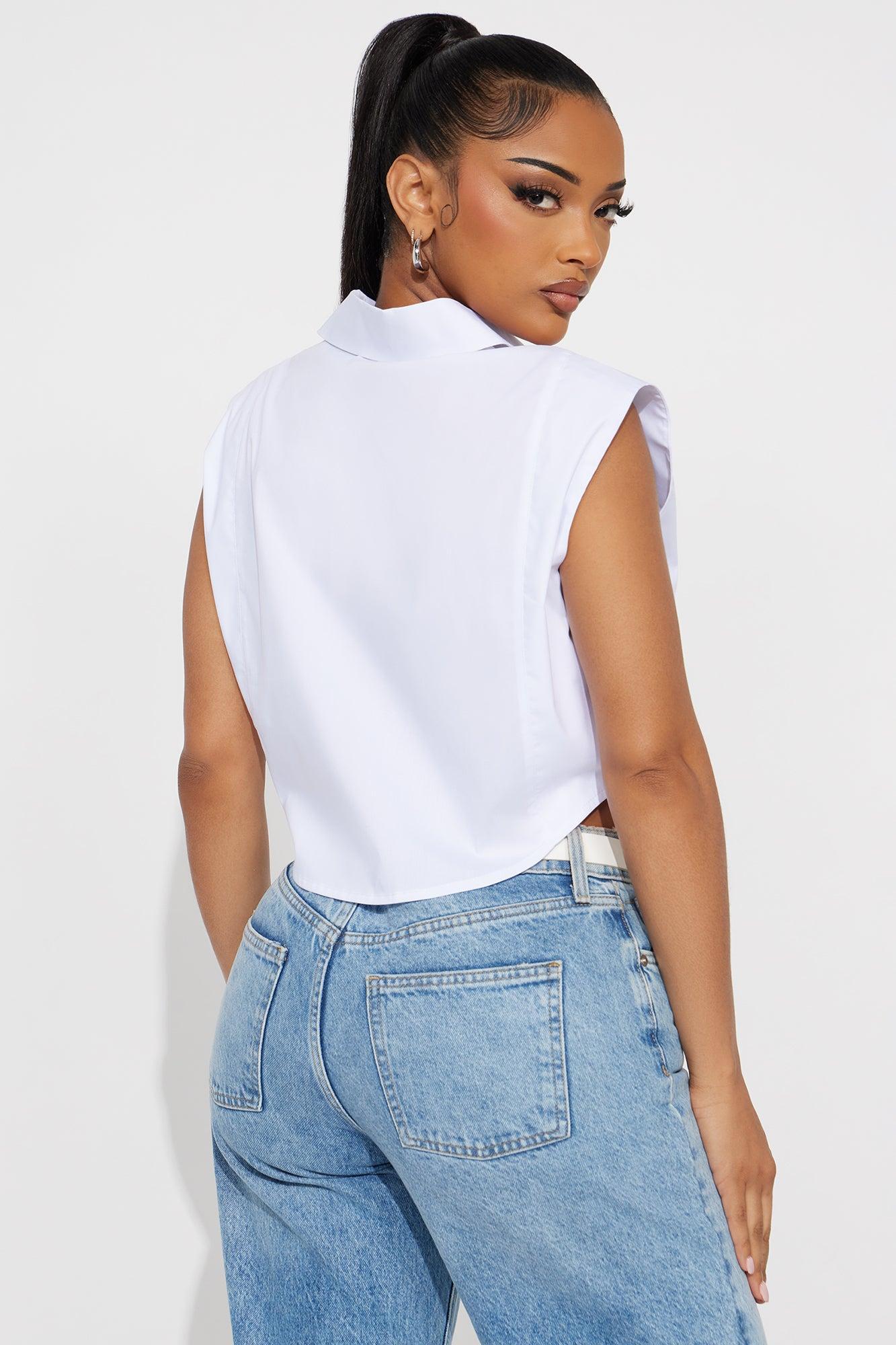 Dream Of Me Lace Up Poplin Top - White Product Image