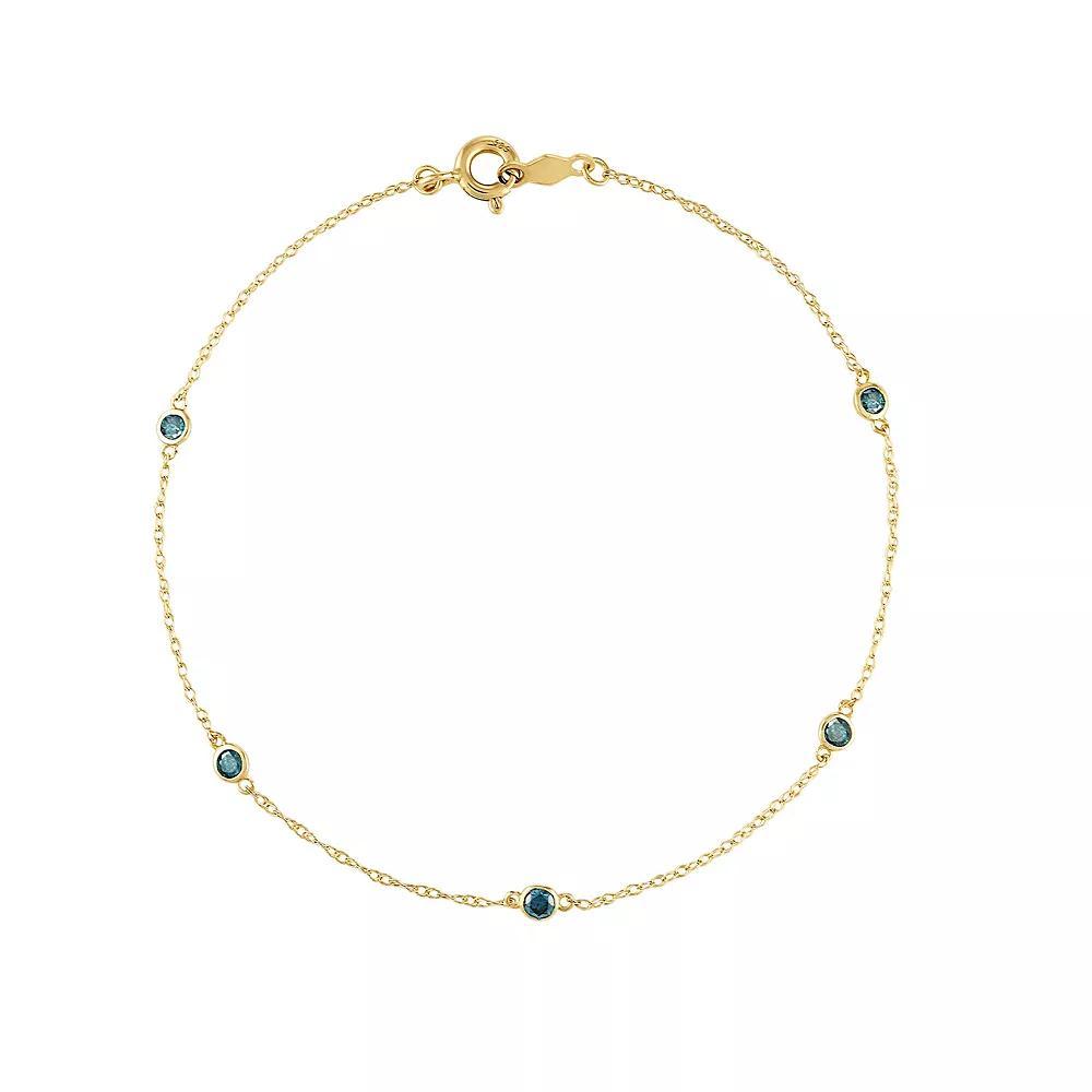 Tiara 14k Gold Blue Diamond Station Bracelet, Women's, Size: 7.25", Yellow Product Image