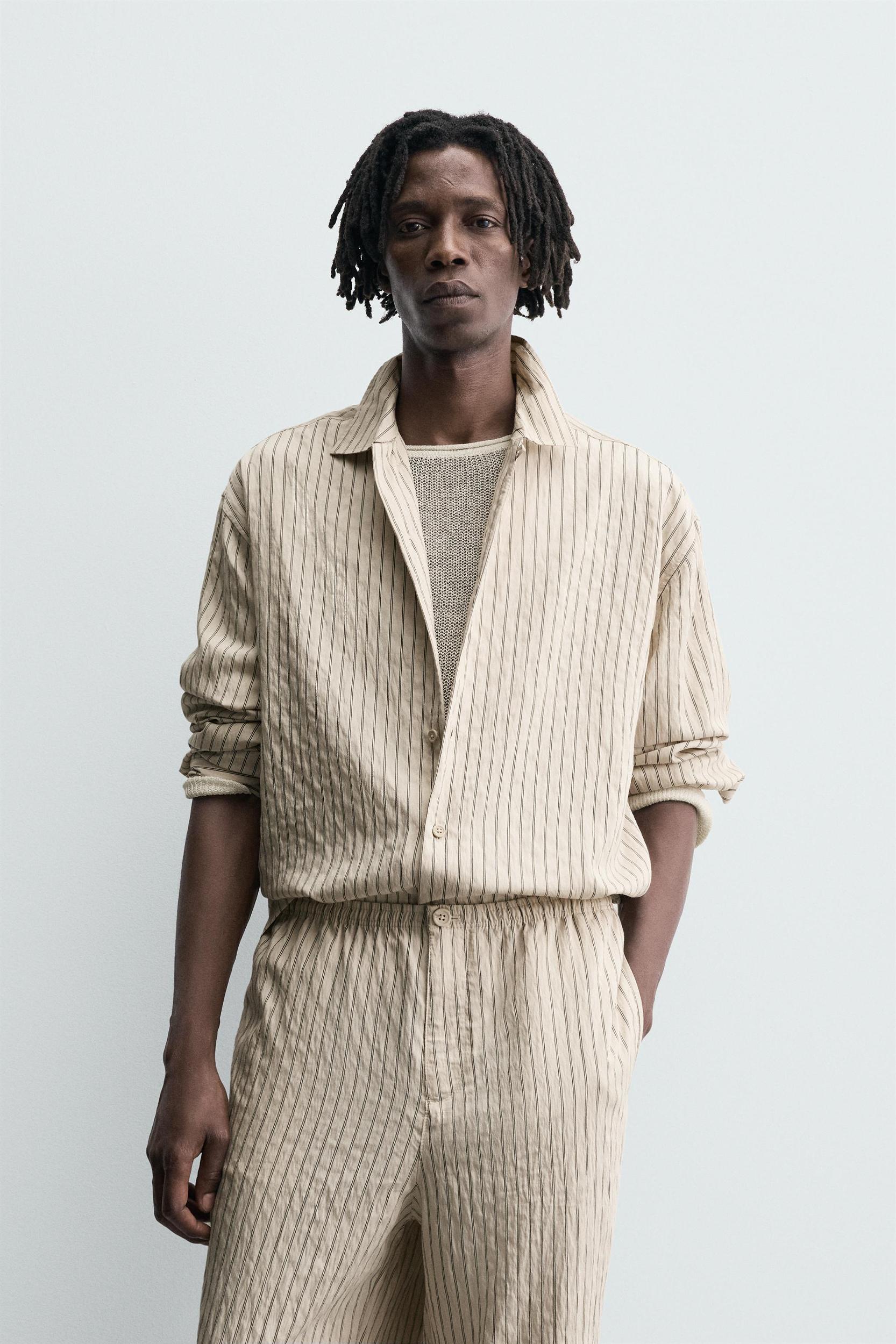 FLOWY WRINKLED EFFECT STRIPED SHIRT Product Image