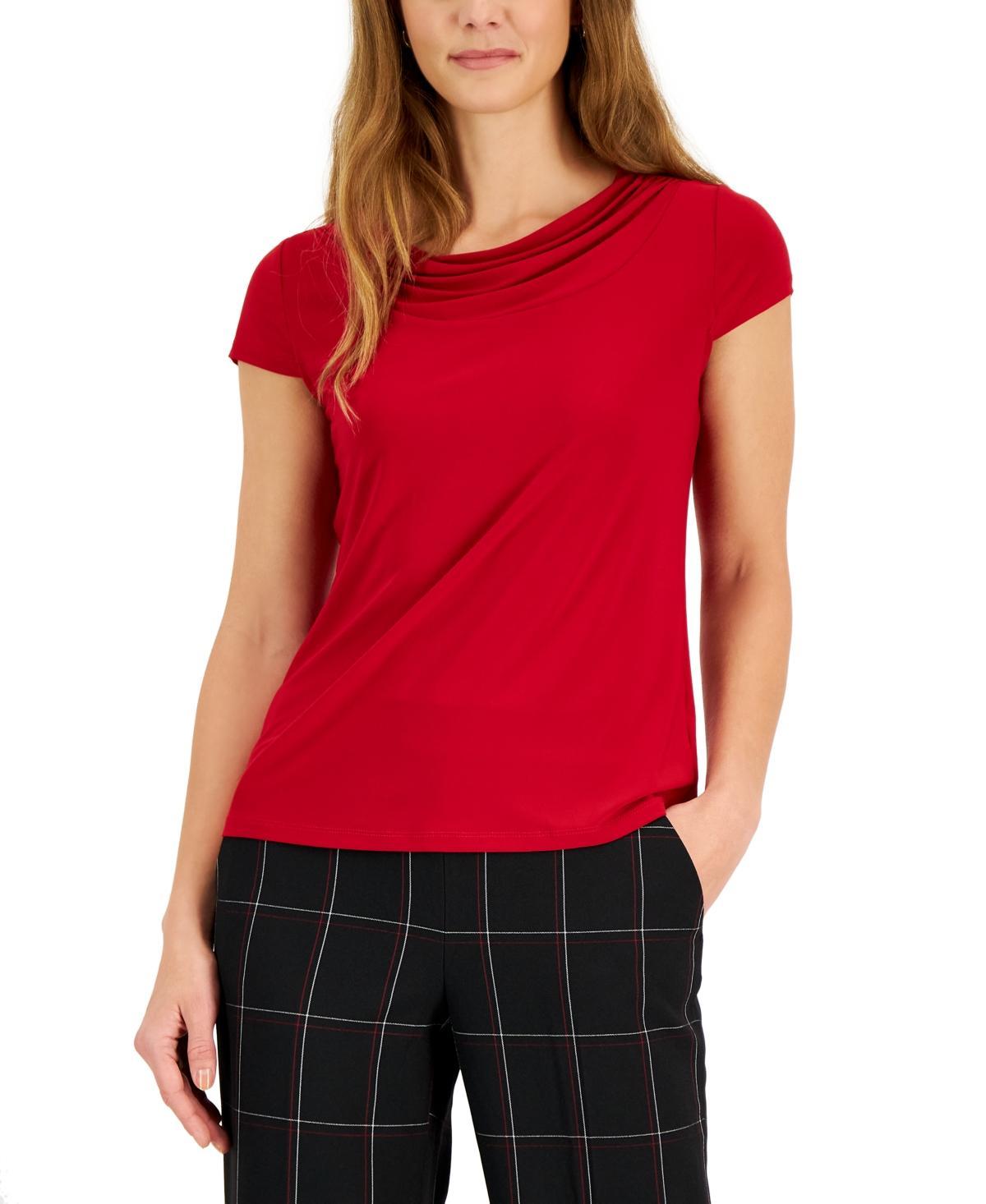 Kasper Petite Size ITY Knit Cowl Neck Cap Sleeve Solid Top Product Image